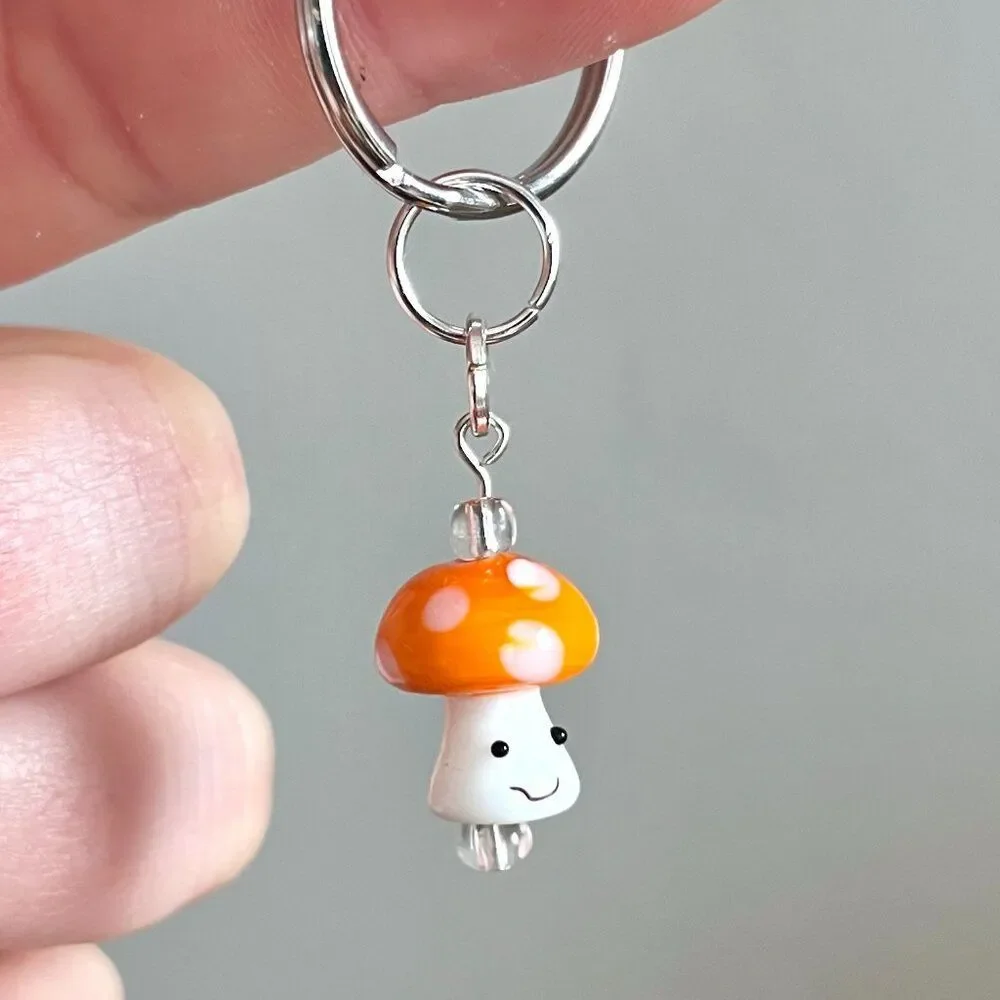 Orange and White Glass Mushroom Charm Key Chain
